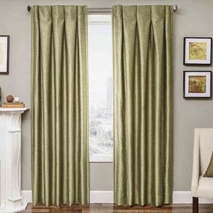 Set of 2 Olive green faux silk lined curtains